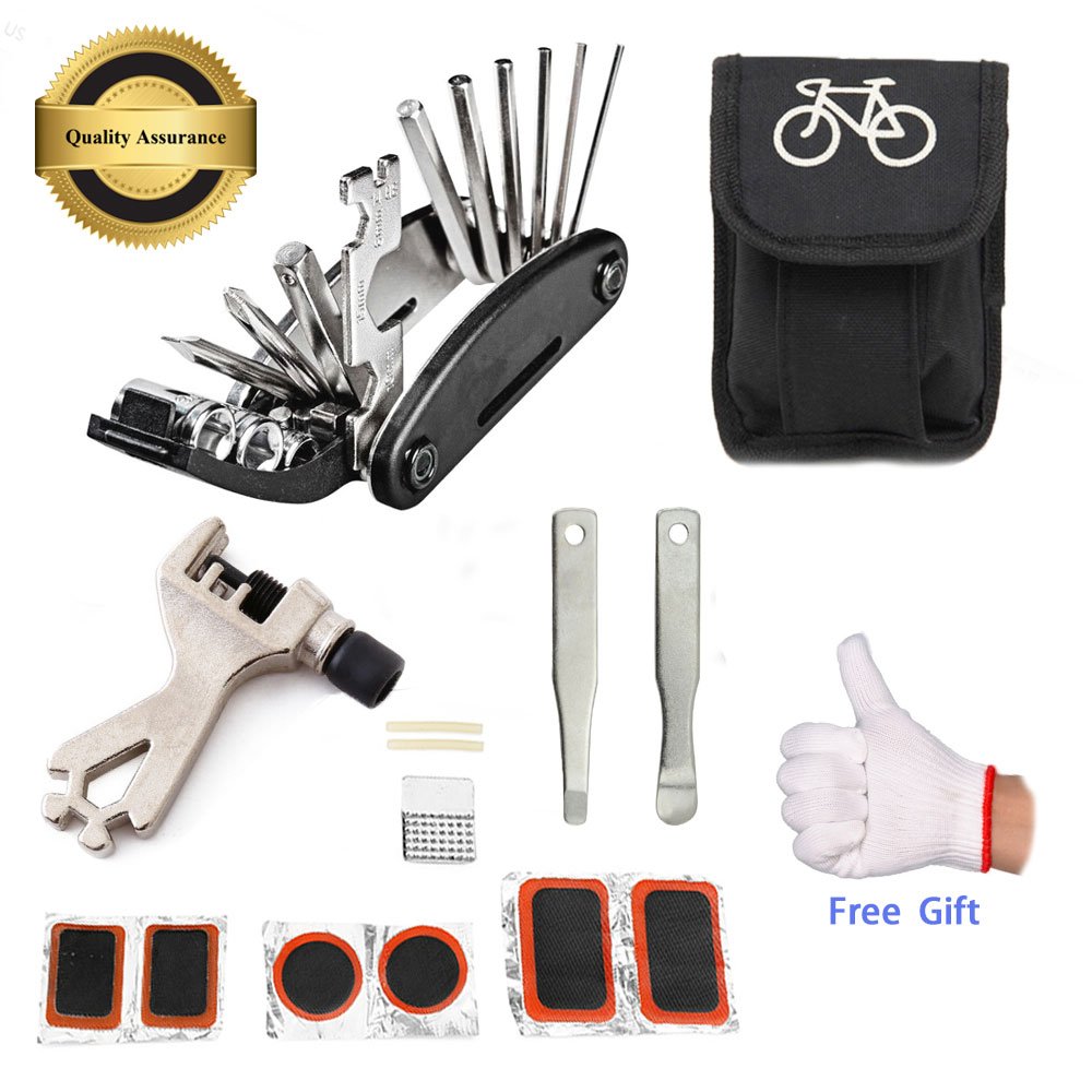 Fahrradreparatur-Werkzeugsatz, July Miracle 16 in 1 Multifunktions Fahrrad Mechaniker Fix Tragbare Werkzeuge Set Tasche mit Kette Werkzeug und Reifenpatch Hebel