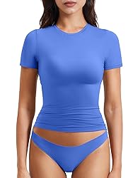 YEOREO Women Fitted Workout Tops Short Sleeve