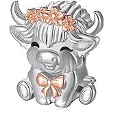 Tajuxa Highland Cow Charms for Bracelets 925 Sterling Silver Animal Charms Highland Cow Decor Jewelry Gifts for Women