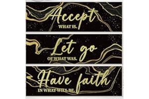 LUHIMO 3 PCS Black and Gold Bathroom Wall Decor -Accept Let Go Have Faith Office Wall Pediments Wooden Hanging Rustic Vintage Living Room Wall Art Sign