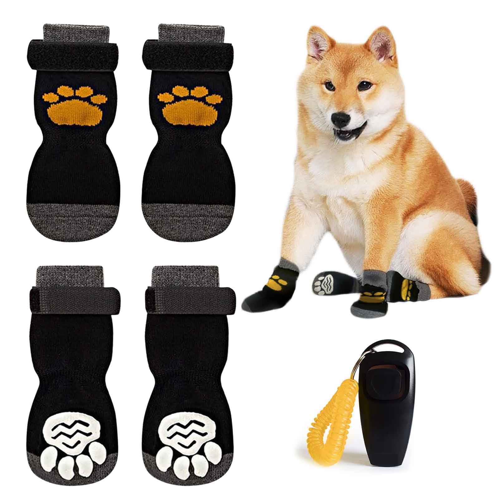 MUNSKT 2 Pairs Anti Slip Dog Socks Adjustable Pet Paw Protectors with Training Whistle, Stop Licking Claw Boots Waterproof Washable Shoes for Puppy Dog Indoor Outdoor Injured Wear, M Size for Most Dog