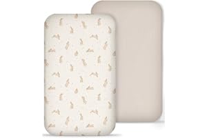 MEOWCARDS Muslin Bedside Bassinet Sheets 2 Pack, 33x20 Fitted Ultra Soft & Breathable Bedside Sleeper Sheets, Ideal for Baby Girl and Boy, Perfect for Newborns (Hopping Bunnies & Beige)