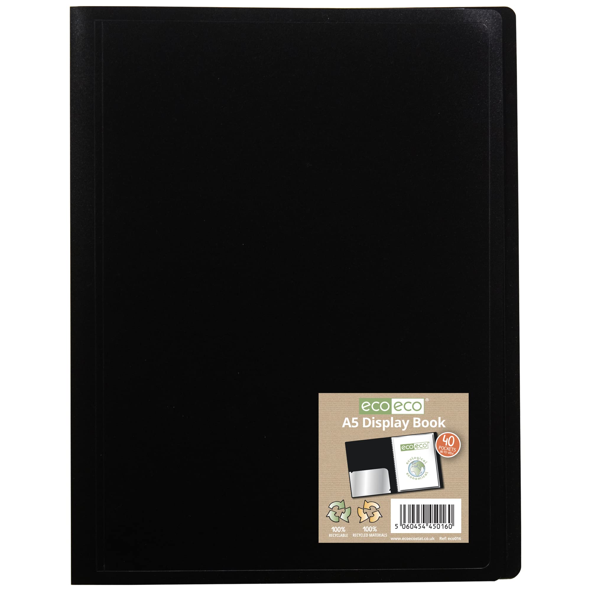 eco-eco A5 100% Recycled 40 Pocket Black Flexible Cover Portfolio Book Folder Display Book,eco016
