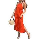 Floerns Women's Summer Midi Dress Criss Cross Tie Backless Beach Slit Cami Dresses