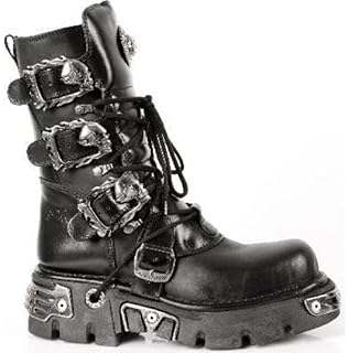 NEW ROCK 591-S2 Silver FLAME METALLIC CLASSIC BLACK LEATHER BIKER GOTH BOOTS
