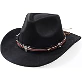 SANSTHS Cowboy Hats for Men Women Cowgirl Hat Wide Brim Felt Hats Western Leather Cowboy Hats for Lover