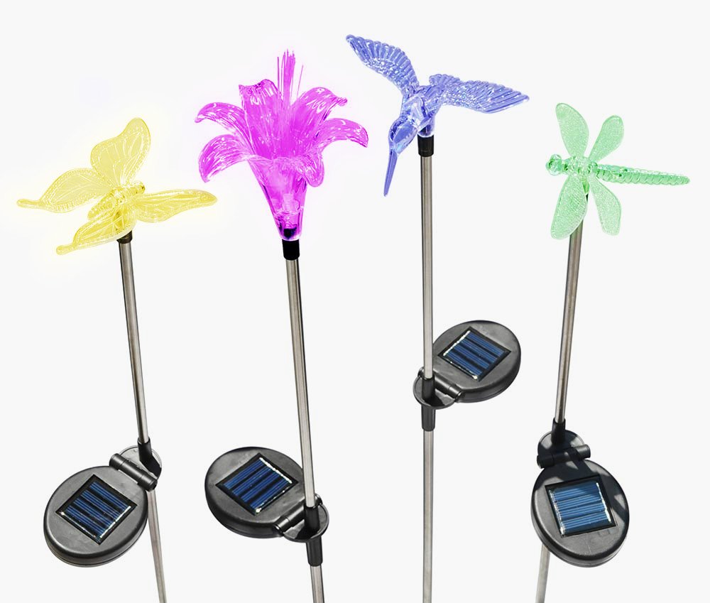 Solaration KB1041 Solar Stake Flower, Hummingbird, Butterfly and
