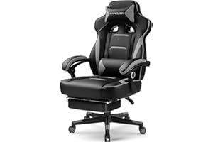 LUCKRACER Gaming Chair, Video Game Chairs Gaming Computer Chair with Footrest 350Lb Heavy Duty Gaming Chair Ergonomic Office Chair Lumbar Support for Adults, High Back, Swivel Seat, Recliner(Grey)