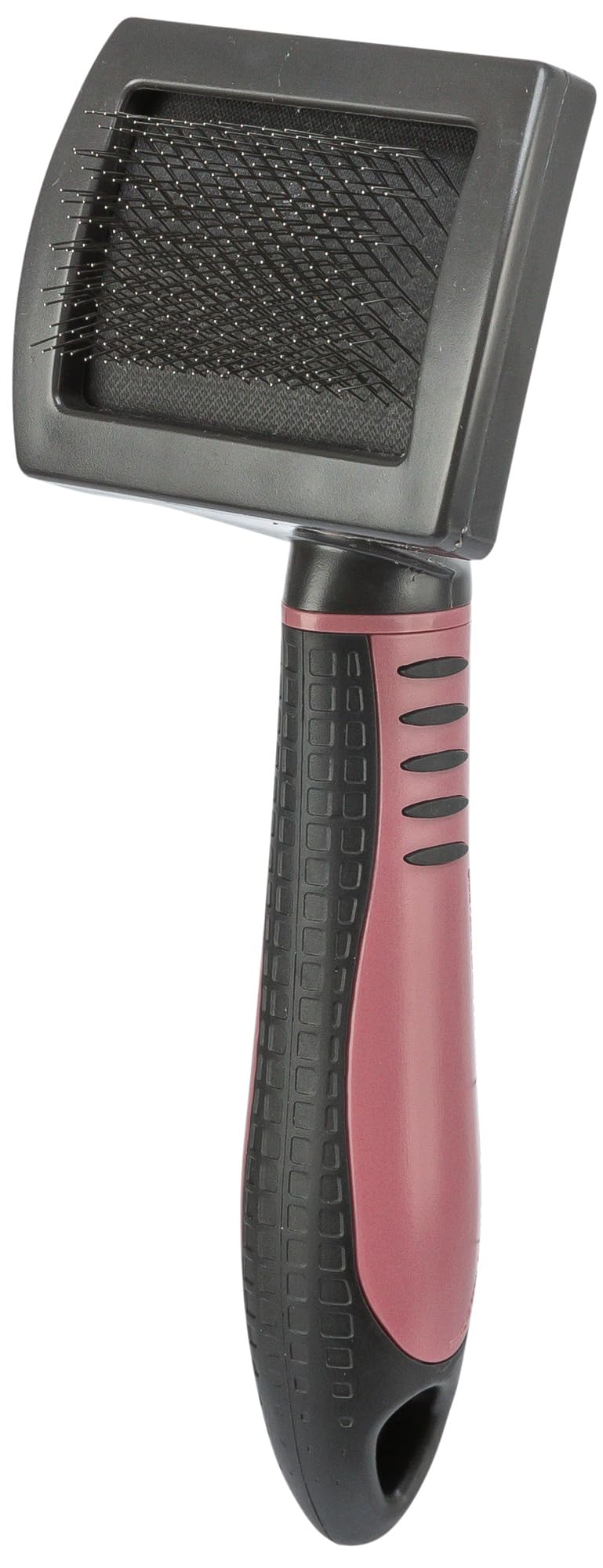 TRIXIE soft brush with soft metal bristles - rubberised plastic handle - for top coat & undercoat - 7 x 16 cm - black/red - 23126