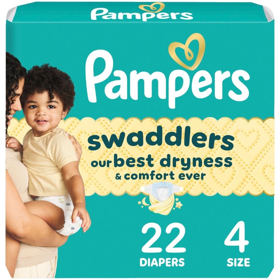 Photo 1 of Pampers Swaddlers Diapers, Size 4 (15-34 lbs), 22 Count, Absorbent, Keeps Baby Dry and Comfortable, Skin Safe Disposable Baby Diaper (Packaging May Vary)