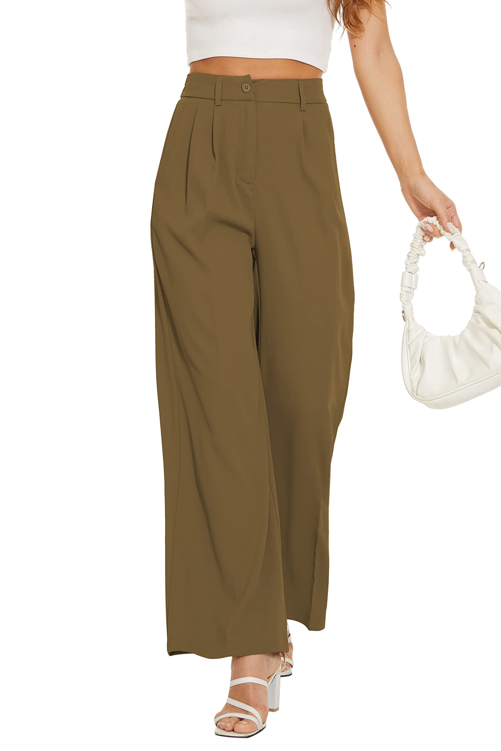 FUNYYZO Women's Wide Leg Pants High Elastic Waisted
