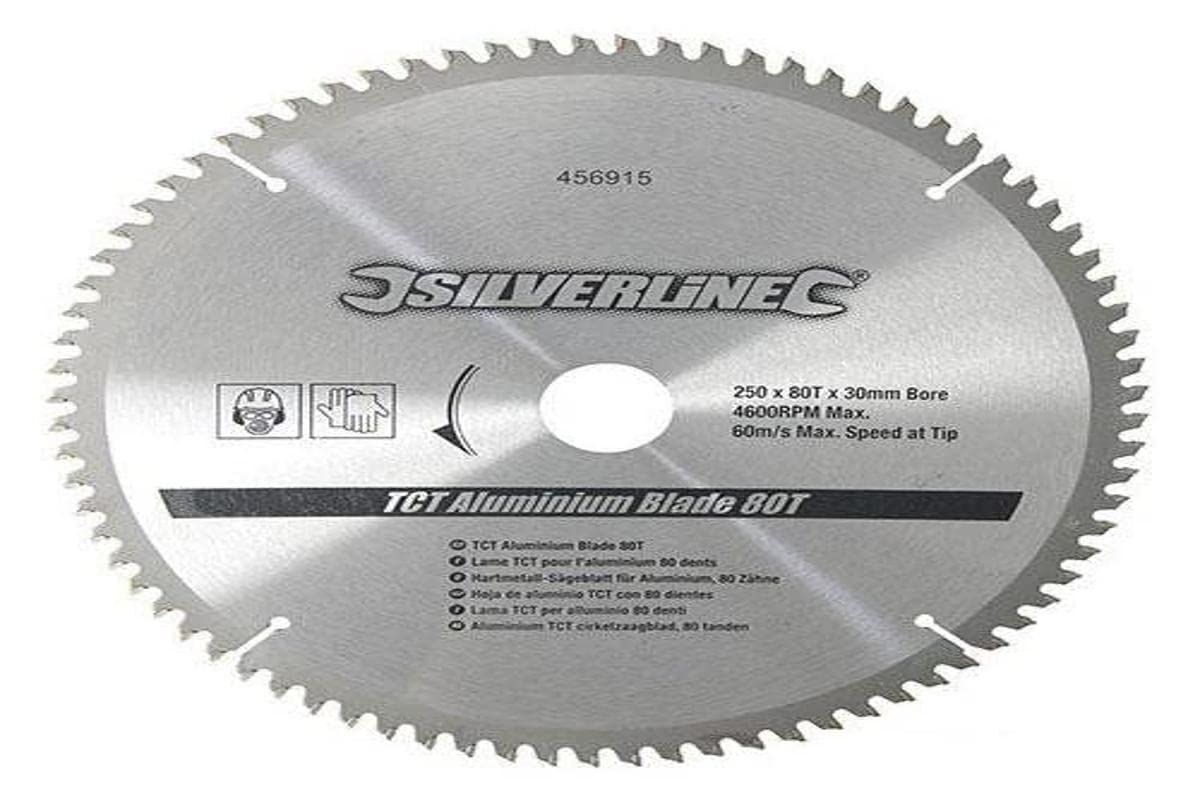 Silverline 456915 TCT Aluminium Blade 80T 250 x 30 - 25, 20, 16 mm Rings, silver,