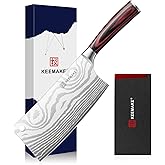 KEEMAKE Meat Cleaver Knife 7-Inch Razor Sharp High Carbon Steel Kitchen Knife, Butcher Knife Perfect for Chopping Meat & Veggies, Pakkawood Handle Ideal for Home & Professional Chefs, W/Sheath