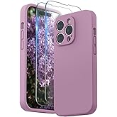 SURPHY Designed for iPhone 14 Pro Case with Screen Protector, (Camera Protection & Soft Microfiber Lining) Liquid Silicone Phone Case, Lilac Purple