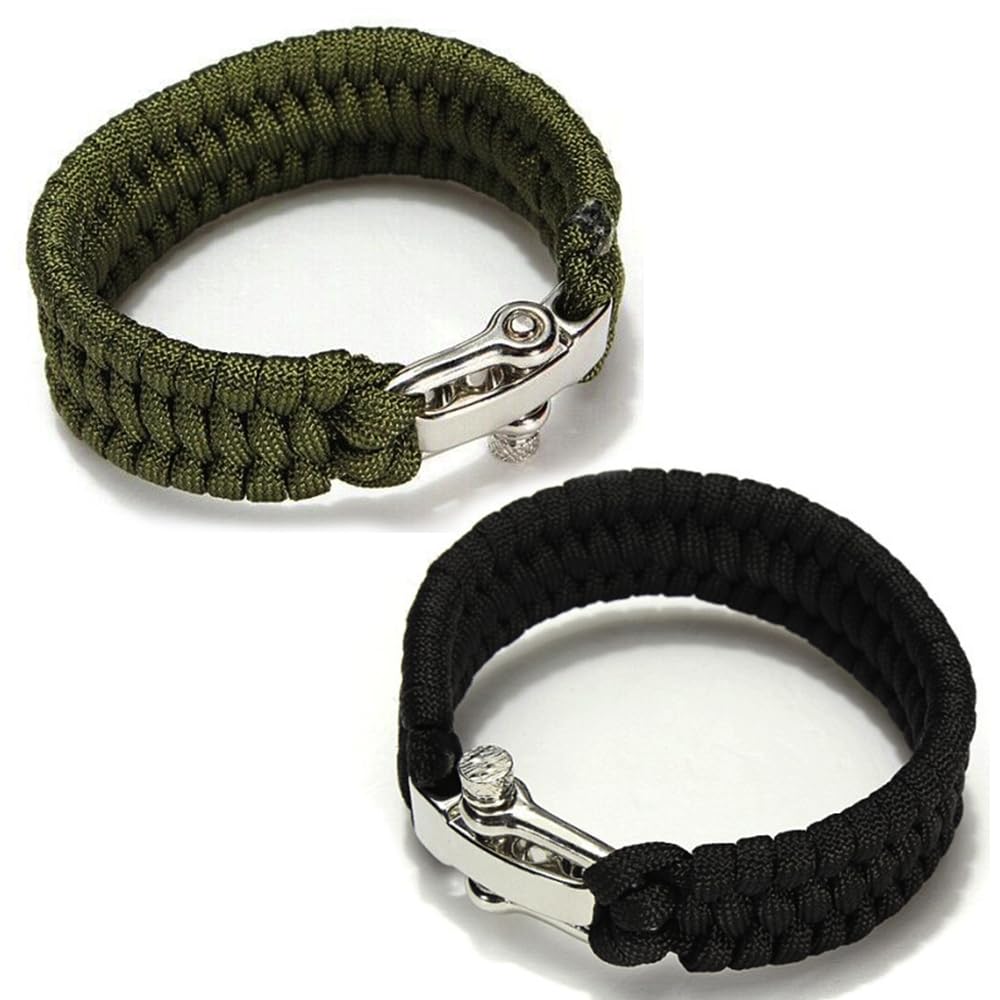 2 PCS Paracord Survival Bracelet Trilobite Style Parachute Rope Bracelet Woven Outdoor Bracelet with Adjustable Stainless Steel Buckle for Travelling Camping Boating and Hiking