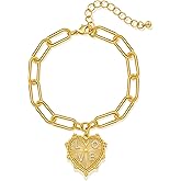 FAUTHENTICUTE Pearl Bracelets For Women Gold Plated Chain Link Bracelets Bow Heart Charm Bracelets