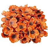 Rikyo 100 pcs Artificial Silk Poppy Anemone Flower Heads Autumn Fake Flower,Vase Fillers,Corsages for Wedding Decor,Nursery Wall,Archway Decor Wreath Garland Cake Ornaments,7cm Heads (Orange)