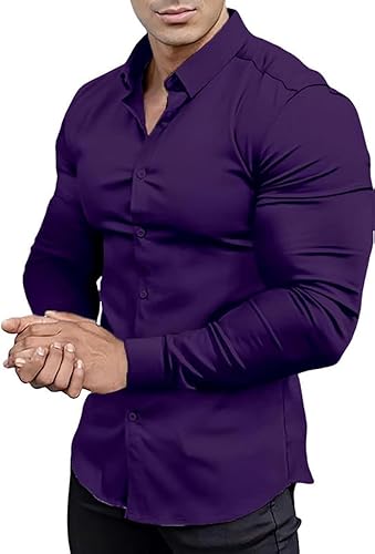 Men's Muscle Fit Dress Shirts Athletic Slim Fit Long Sleeve Stretch