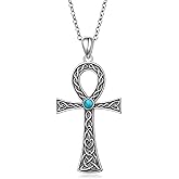 Cross Turquoise Necklace 925 Sterling Silver Thorns Cross Pendant Necklace Engraved All Things are Possible Religious Christian Jewelry Gifts for Women Men