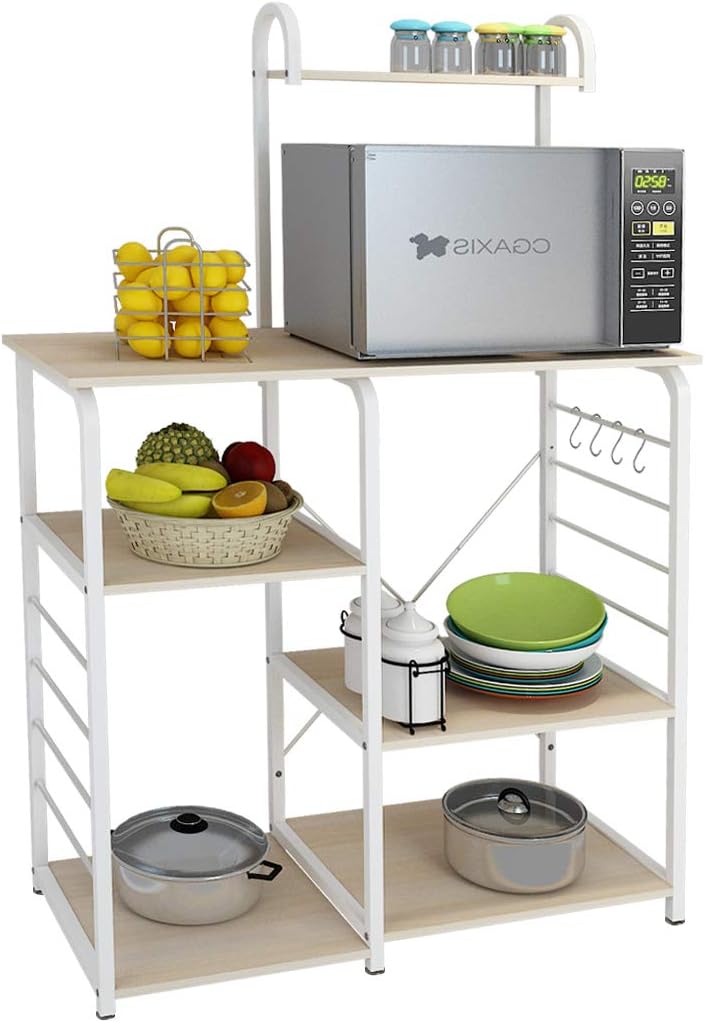 SogesGame Kitchen Cart 3-Tier Kitchen Baker's Rack Utility Microwave Oven Stand Storage Rolling Workstation with Hooks for Living Room,Maple,W5S-MO-S8-US: Furniture & Decor