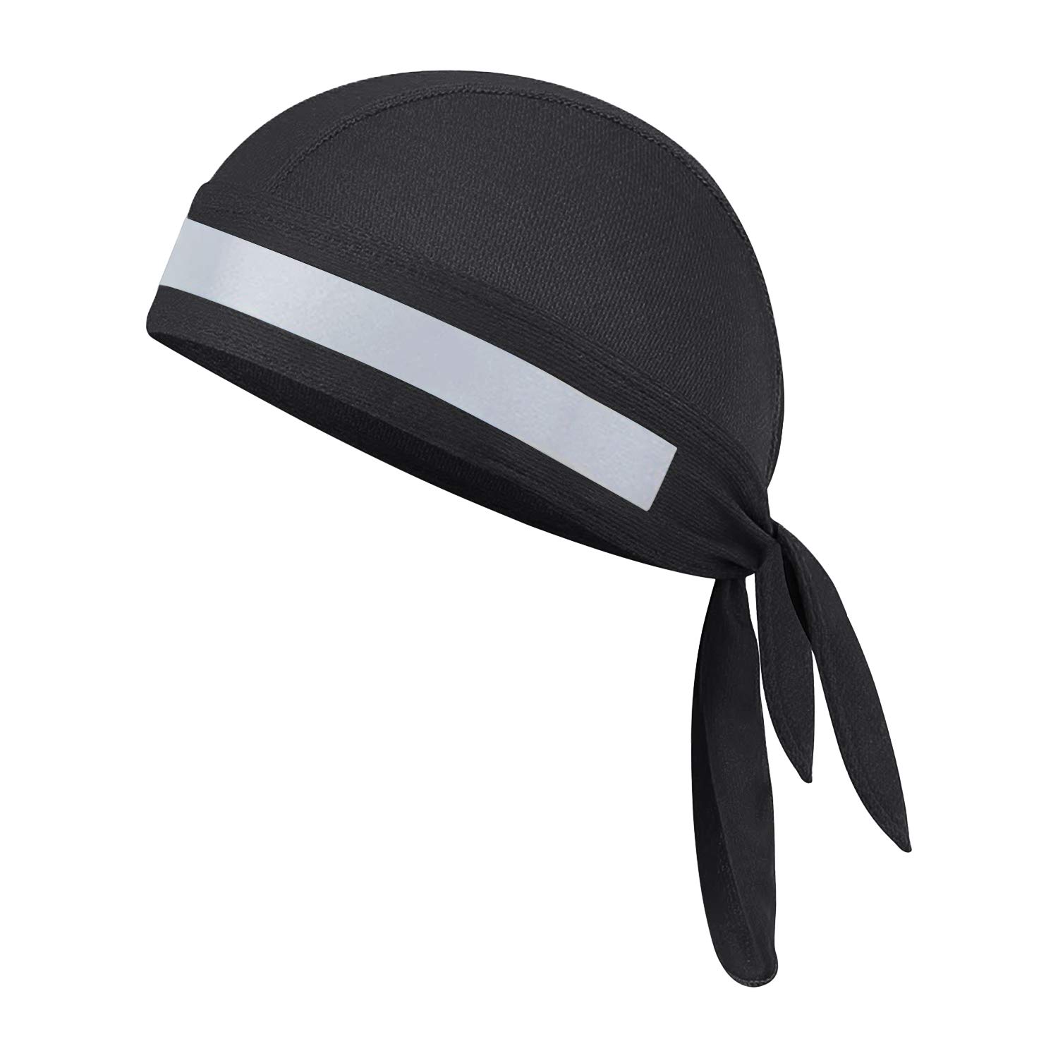 IPENNY Quickly Dry Breathable Cotton Cycling Running Hat Sun UV Protection Pirate Hat Sports Headwear Bandana Cap Under Helmet Hat Skull Cap Motorcycle Beanie (Black with Reflective Stripe)