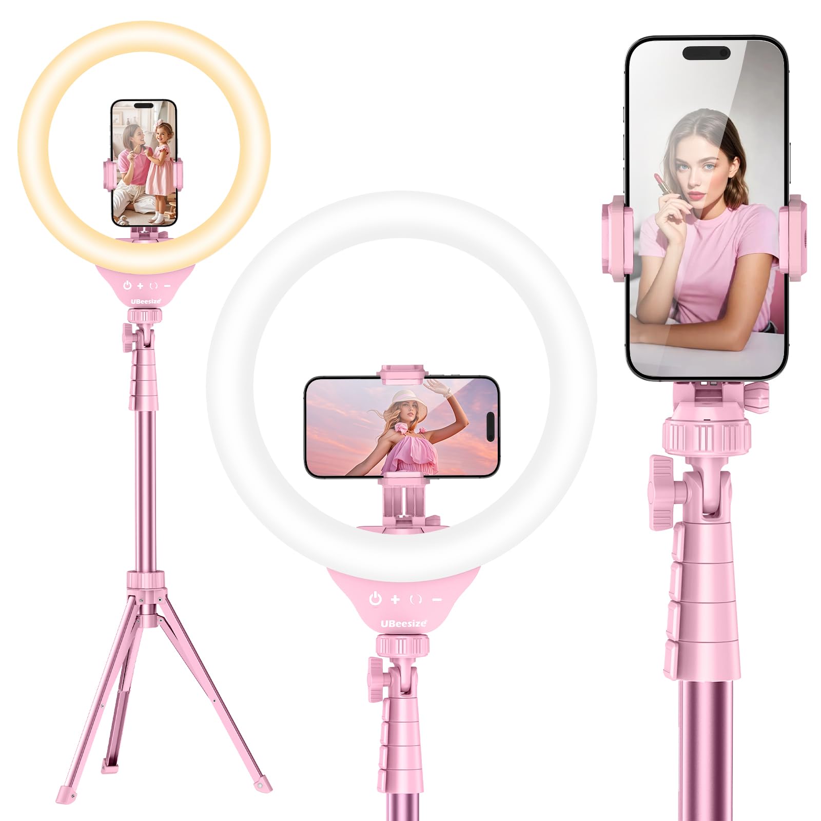 Photo 1 of UBeesize 12'' Selfie Ring Light with 62’’ Tripod Stand for Video Recording, Live Streaming(YouTube, Instagram, TIK Tok), Compatible with Phones, Cameras and Webcams Pink