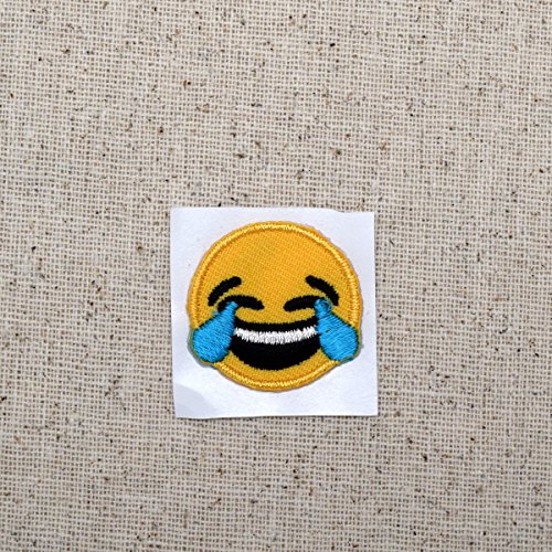 SMALL - Smiley Face Emoji Laughing Tears - Iron on Applique - Embroidered Patch