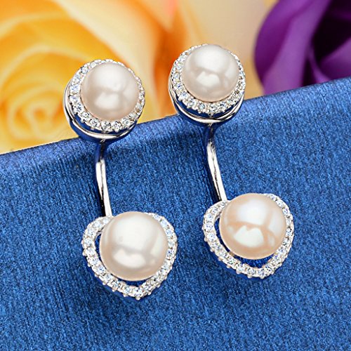 EleQueen 925 Sterling Silver CZ AAA Button Cream Freshwater Cultured Pearl Bridal Modern Ear Jacket Drop Earrings