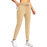 SANTINY Women's Fleece Lined Joggers Water Resistant High Waisted Thermal Sweatpants Winter Pants Hiking Running Pockets(Khaki_XL)
