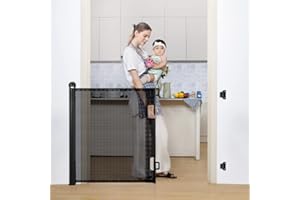 COMOMY Retractable Baby Gate for Stairs, 0-71" Mesh Dog Gate for House Doorways Hallways, 33" Tall Extra Wide Child Safety Gate for Kids Pets, Indoor and Outdoor (Black)