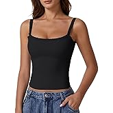QINSEN Womens Square Neck Lace Trim Tank Top Double Lined Slim Fitted Y2k Going Out Camisole Shirts