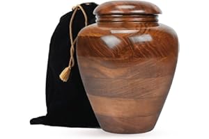 CRAFT INDIA Round Cremation Urns Box for Ashes | Large Burial Funeral Urns for Pets or Human Ashes | Wooden Memorial Keepsake