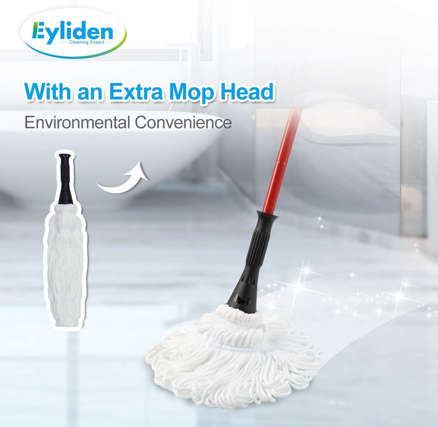 Eyliden Microfiber Twist Mop Silver 57.5 Inches Dust Mops Washing Mop Hand Release Floor Cleaning with 1 Removable Washable Heads Product and Packaging Upgrade (Red): Health & Personal Care