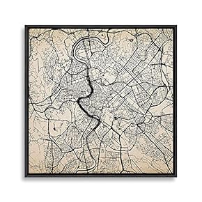 Framed Canvas Wall Art Map Canvas Prints Home Artwork Decoration for Living Room,Bedroom - 16x16 inches
