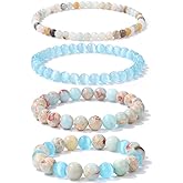 Vinswet 4pcs Beaded Bracelets for Women,Natural Healing Crystal Gemstones Bracelet,Anxiety Stress Relief Bracelet Handmade purple Jewelry Gifts for Women