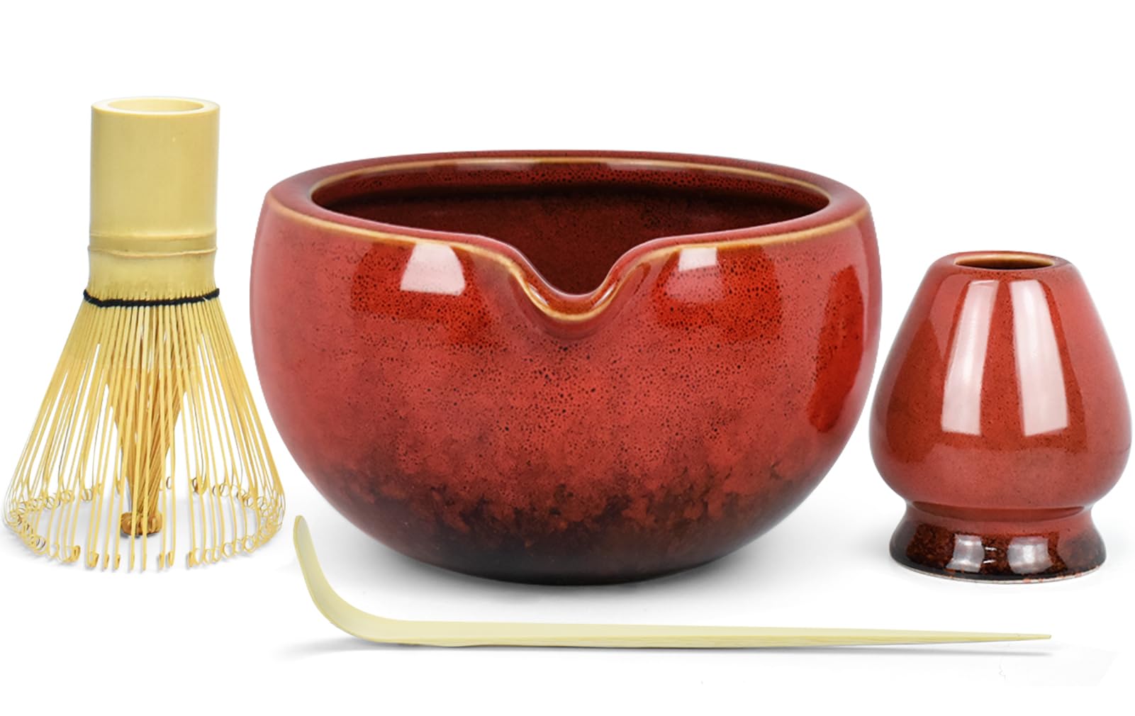 Photo 1 of Artcome Matcha Tea Set – 20.2oz Premium Matcha Bowl with Spout, Whisk, Scoop, Whisk Holder & Brewing Guide – Authentic Japanese Tea Ceremony Tools for Perfect Matcha Preparation, Red