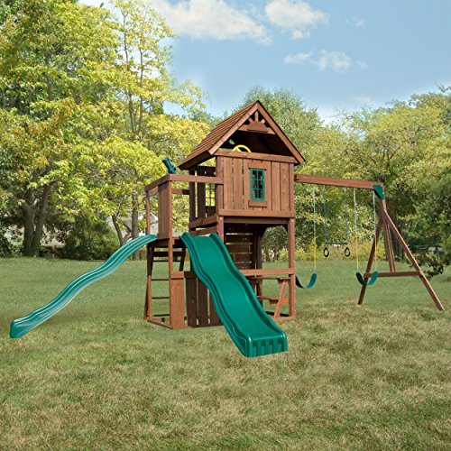 SwingNSlide Mont Eagle Play Set with Two Swings, Two Slides, Rock