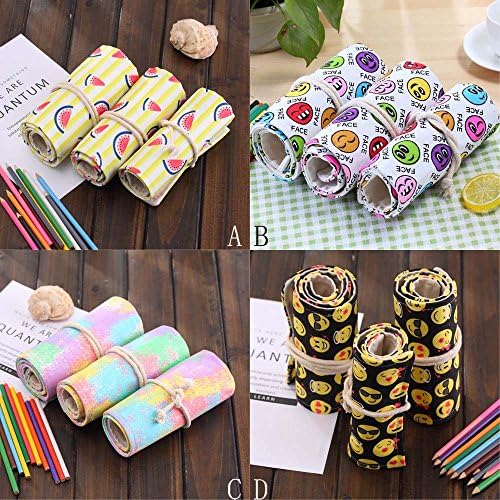 Upxiang 36 Holes Canvas Wrap Roll up Pencil Case Pen Bag Holder Storage Pouch Hot D