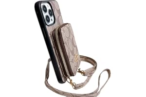 FLKIM Luxury Crossbody Wallet Case Compatible with iPhone 13 Pro Max,Designer Zipper Phone Case with RFID Blocking Card Holder Long Shoulder Strap Purse Cover Gift for iPhone 13 Pro Max(6.7 inch Khaki)