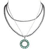 Western Jewelry Navajo Pearl Turquoise Necklace for Women Handmade Layered Long Pearl Necklaces with Turquoise Pendant for Cowgirl