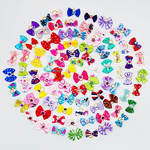 Rimobul Yorkie Pet Hair Bows Rubber Bands - Pack of 50
