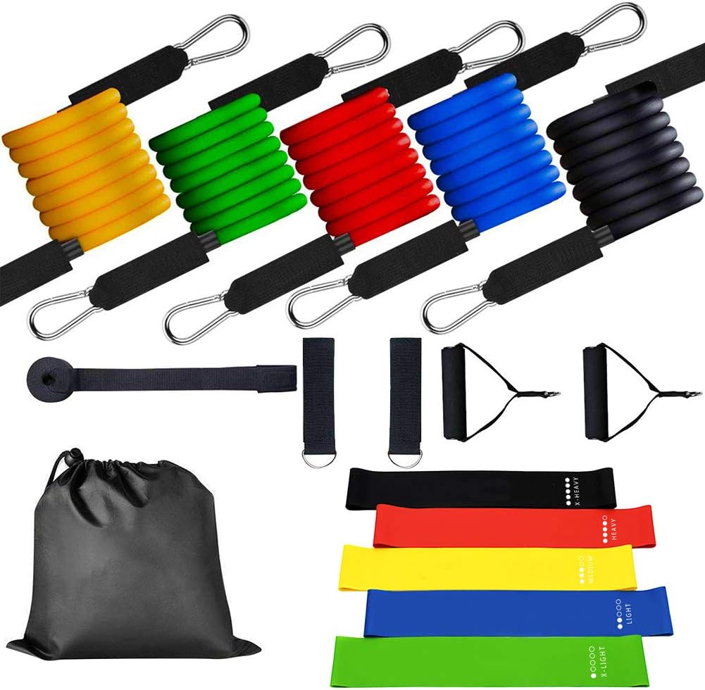 Resistance Bands Set Workout Exercise Equipment Work Out Loop Bands for Home Gym Fitness Stretching Strength Training Physical Therapy Arm Leg Butt Chest 16 Pcs up to 100 lbs