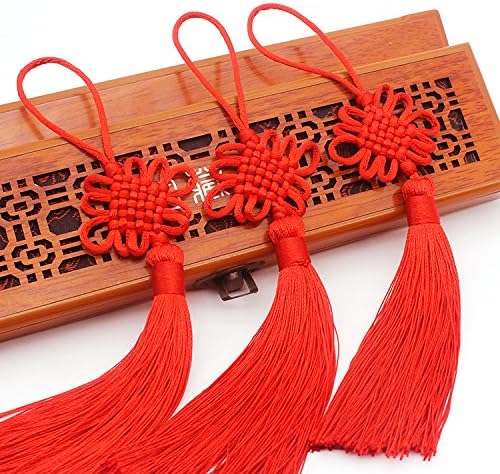 QuetzalY 5pcs Chinese Knots with Soft Tassels for Hanging Decoration Handmade (Small, Red)
