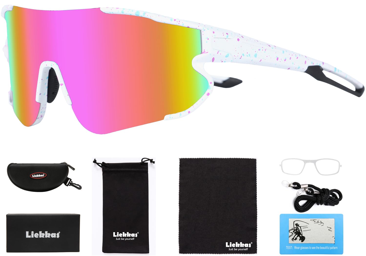 Liekkas Polarised Sports Sunglasses For Men Women Lightweight Running Cricket Cycling Glasses UV Protection White Pink