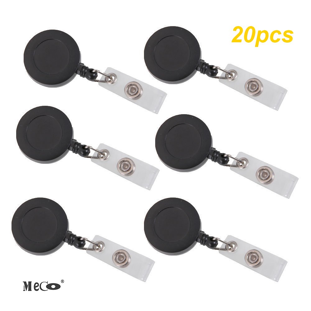 MECO 20Pcs Black Retractable ID Card Tag Holder Reels Plastic Badge