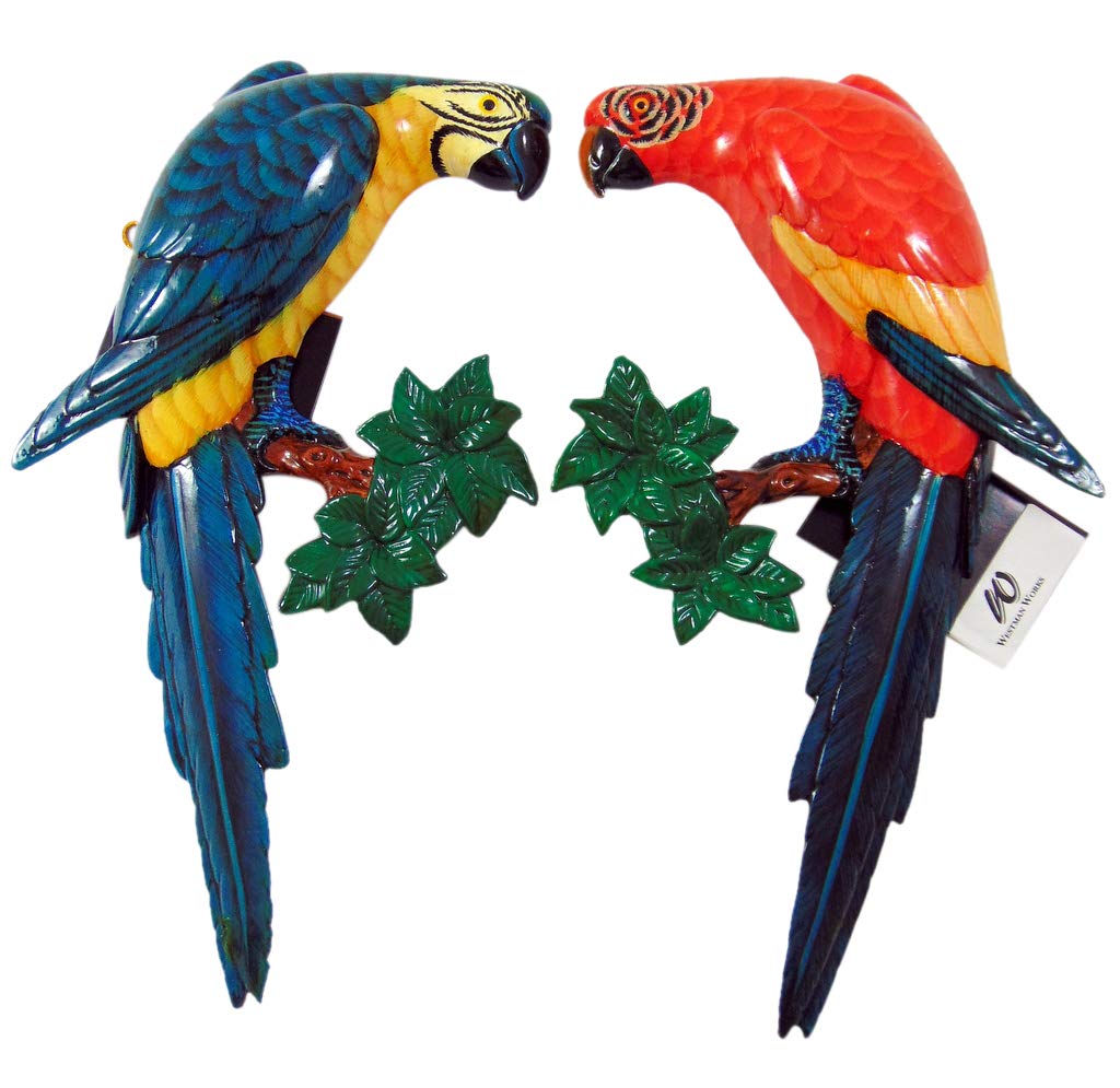 Best Realistic Tropical Parrot Sculpture Metal Ring Hanging Bird Garden Statue New