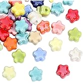 PONABEADIY 1 Box 50PCS Flower Shape Ceramic Beads with Holes Floral Porcelain Mixed Color Glazed Handmade Plum Blossom Spacer Loose Bead Bulk for Jewelry Making Necklace Bracelet DIY Craft Supply