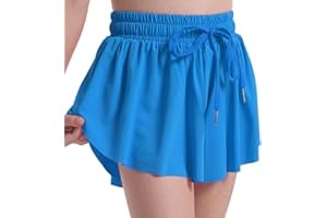 SKYANT Flowy Butterfly Shorts for Girls 2-in-1 Athletic Running Skirt Shorts Cheer Tennis Dance Preppy with Spandex Liner