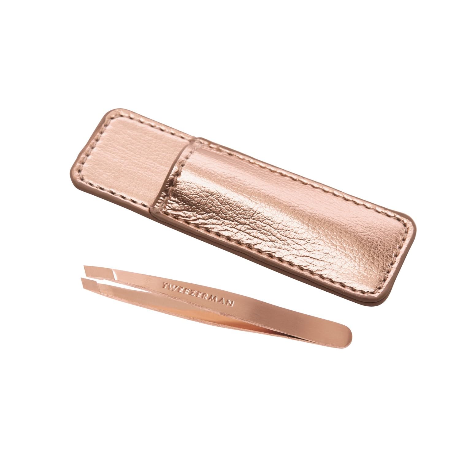 Tweezerman Rose Gold Mini Slant Tweezer with Case, Professional Stainless Steel Precision Tweezers for Facial Hair and Eyebrows, with Travel Case, (Pack of 1)