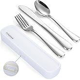 Travel Utensils with Case, 4-Piece Stainless Steel Portable Cutlery Set, Reinforced Case with Buckle Design, Lunch Box for Camping Work School, Include Fork Spoon Knife, Dishwasher Safe, Silver